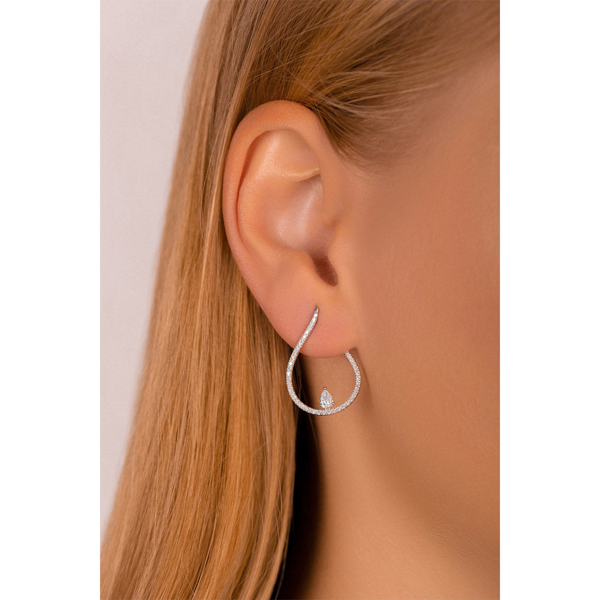 Round and Pear Diamond Arc Earrings