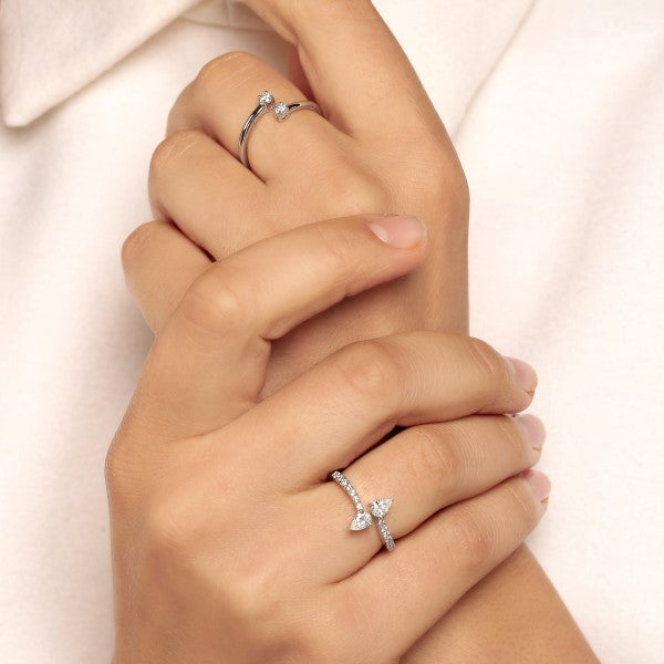 Twin Pear Round Diamond Ring