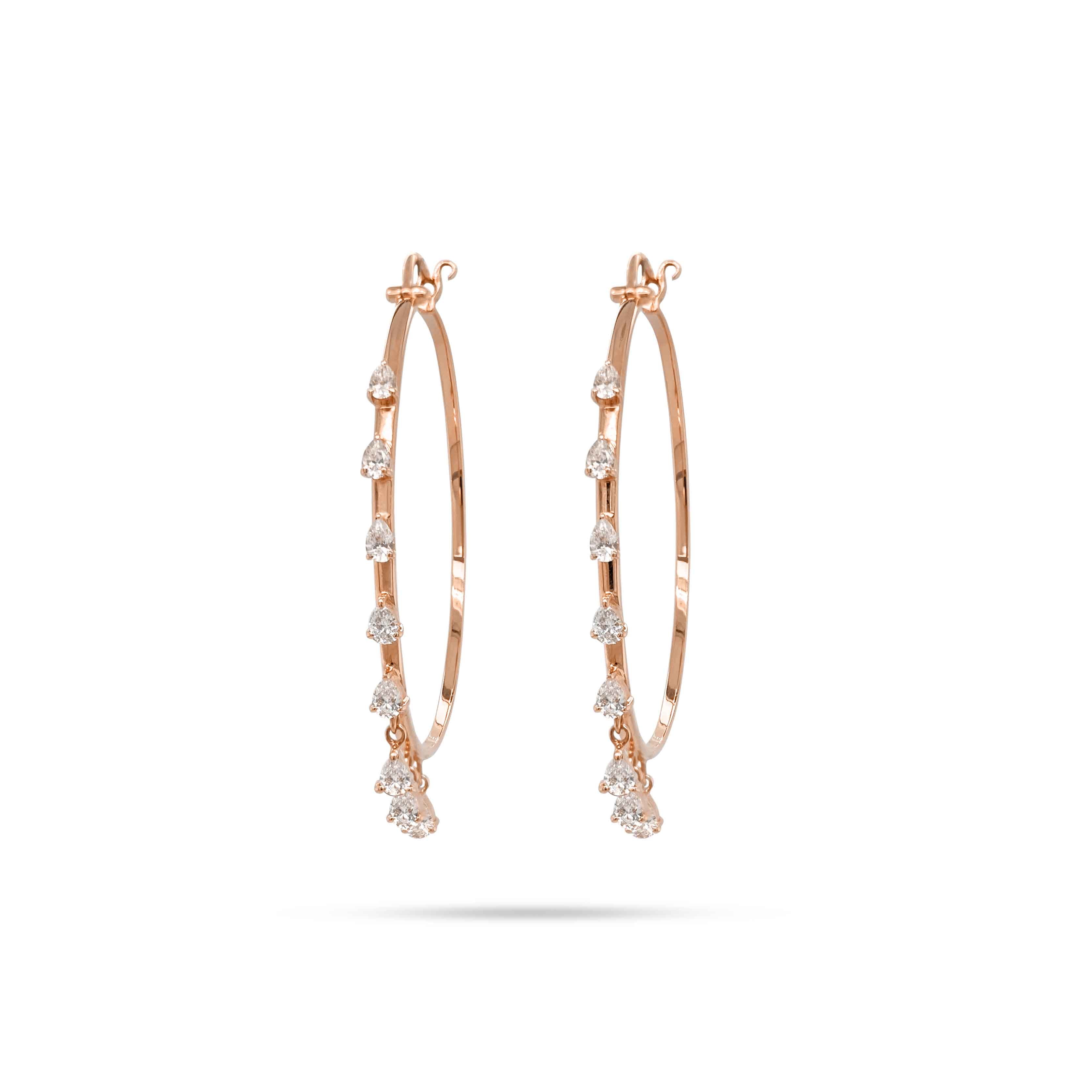 Dangling Pear Diamond Hoop Earrings