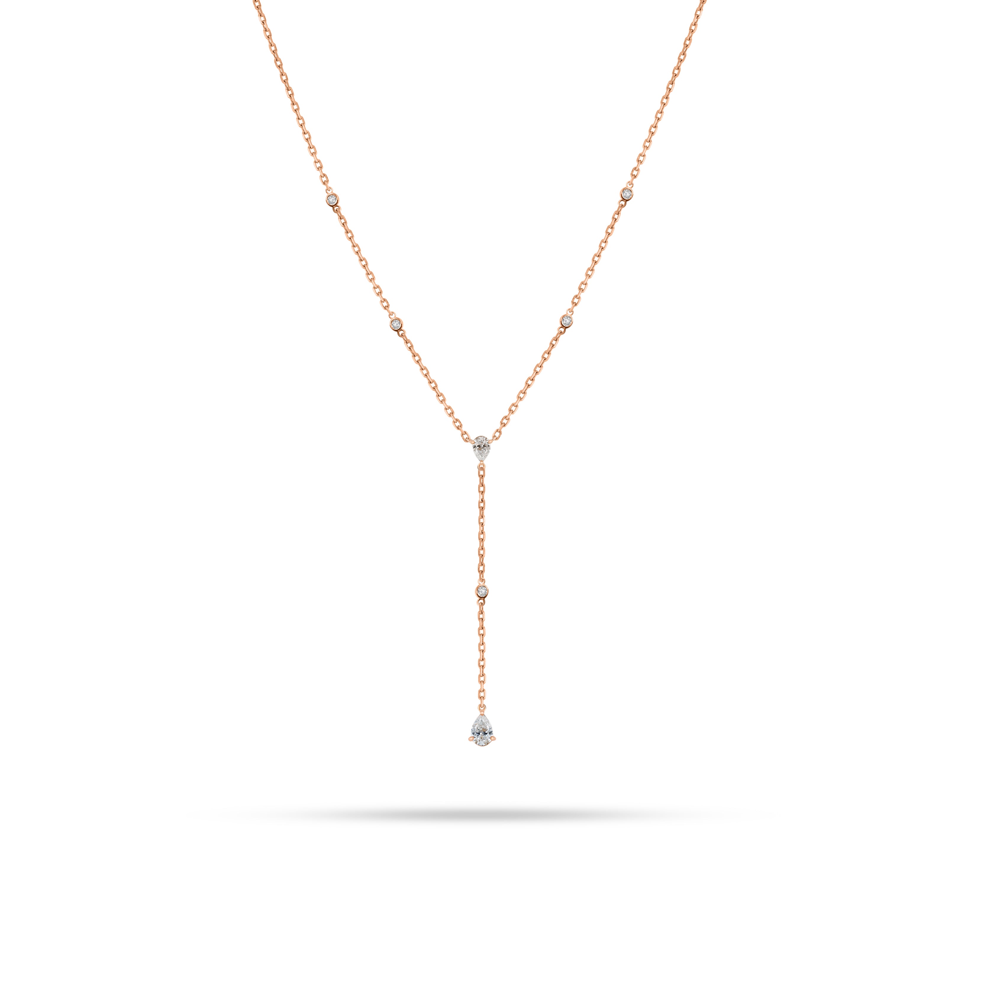 V-Shaped Dangling Round Pear Diamond Necklace