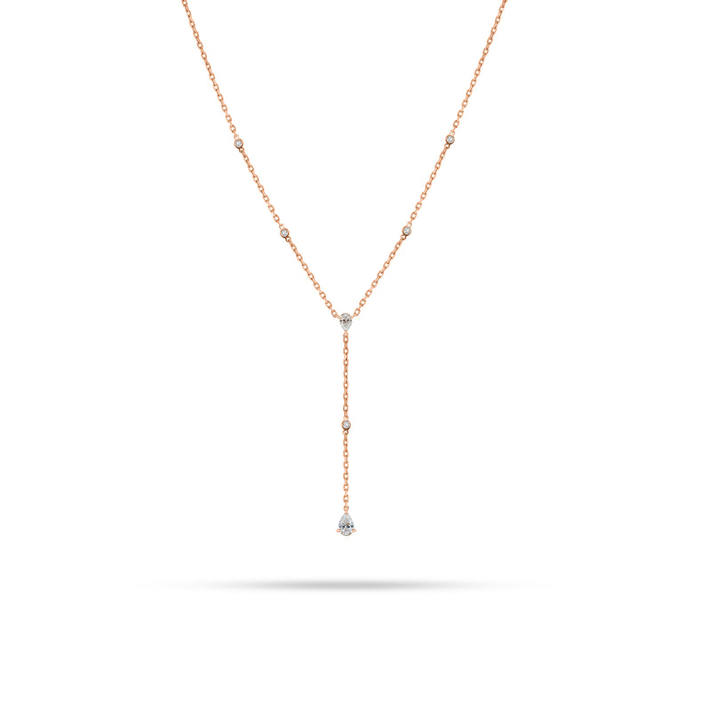 V-Shaped Dangling Round Pear Diamond Necklace