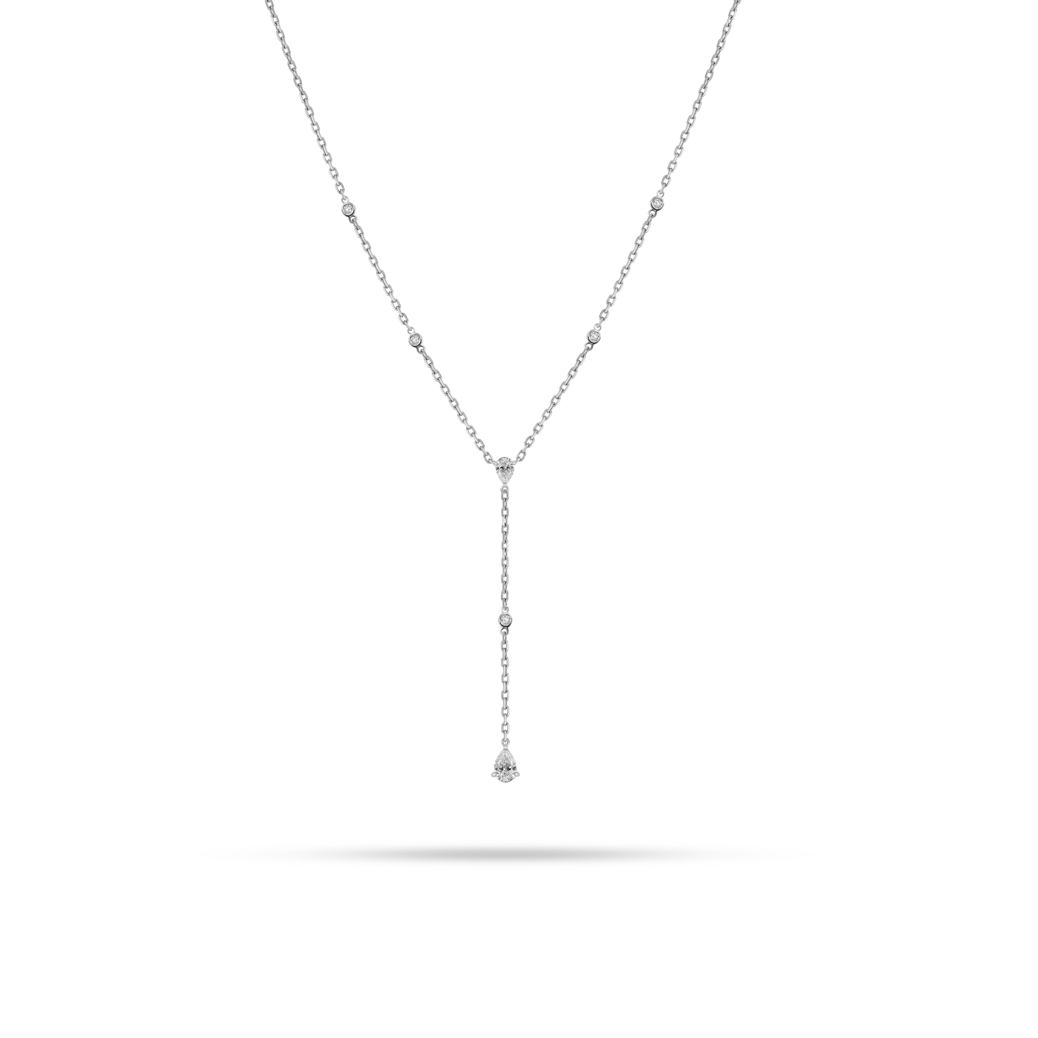 V-Shaped Dangling Round Pear Diamond Necklace
