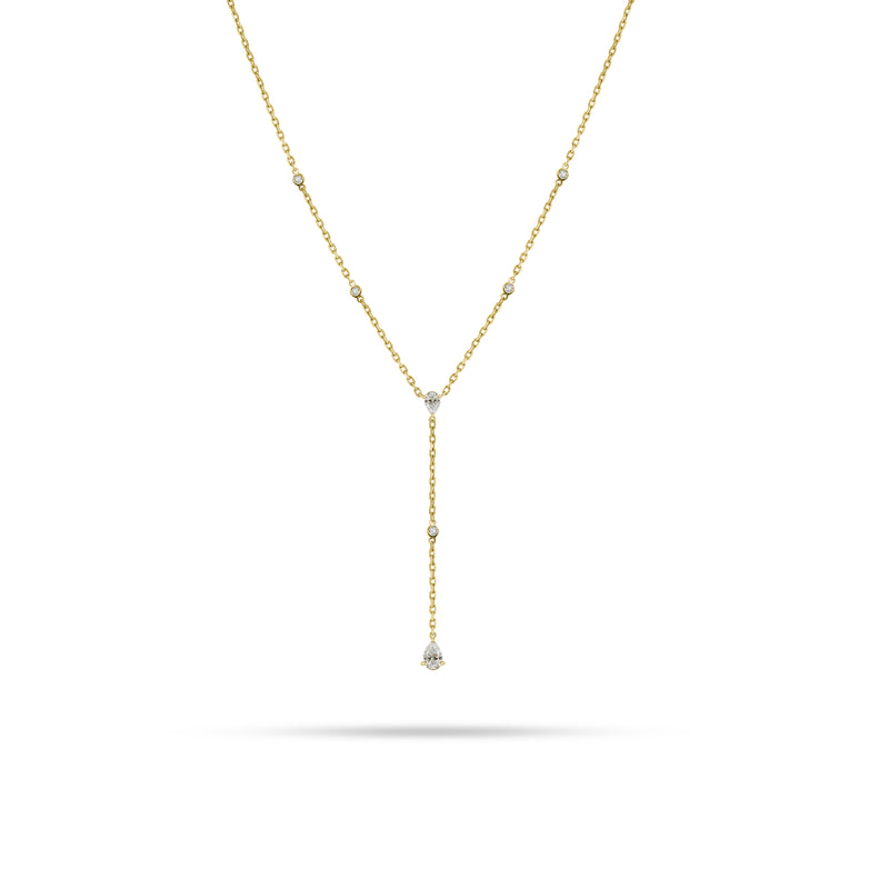 V-Shaped Dangling Round Pear Diamond Necklace