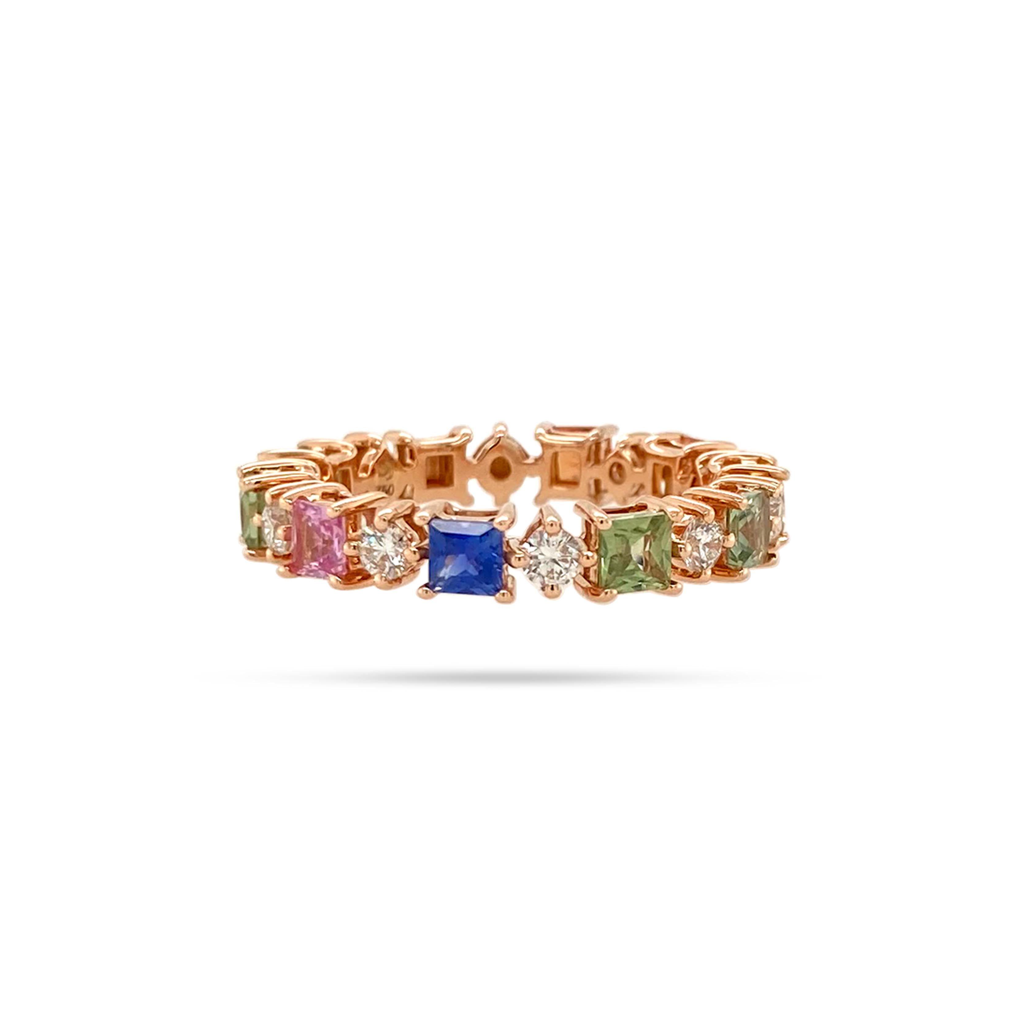 Rainbow Princess Sapphire Diamond Ring