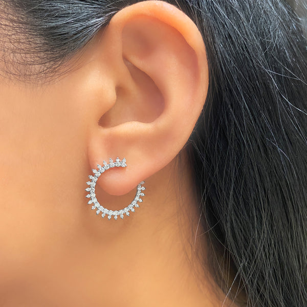 Curved Round Diamond Earrings