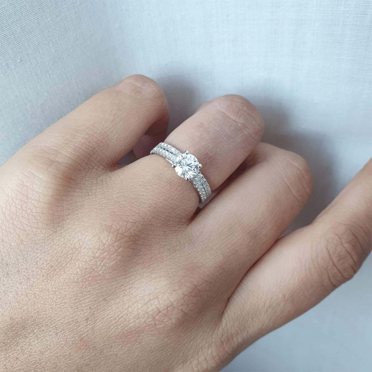 Double Band Round Diamond Engagement Ring
