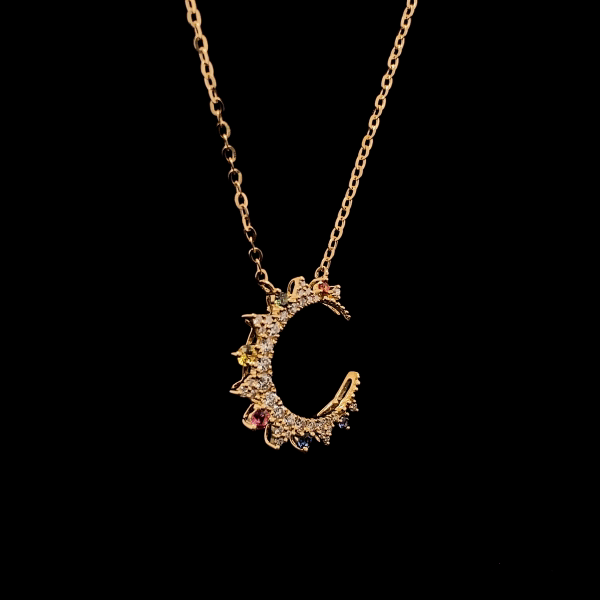 RAINBOW SAPPHIRE MOON DIAMOND PENDANT