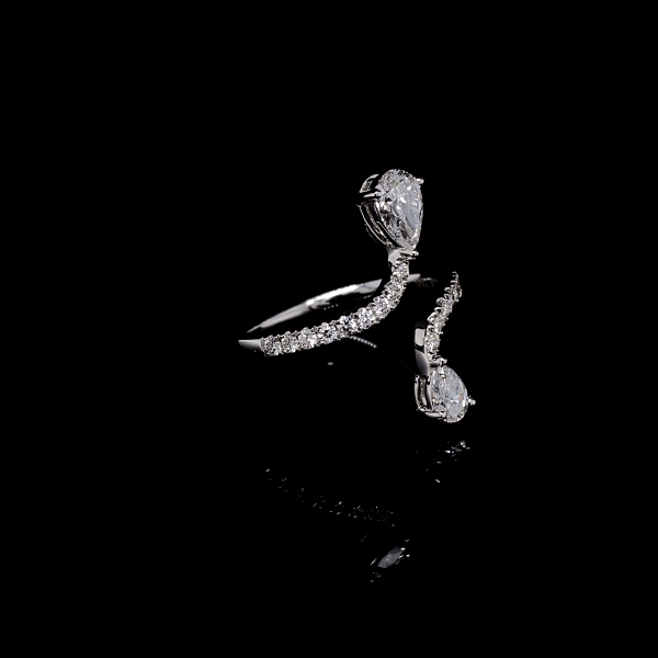 Pear and Round Diamond Open Ring