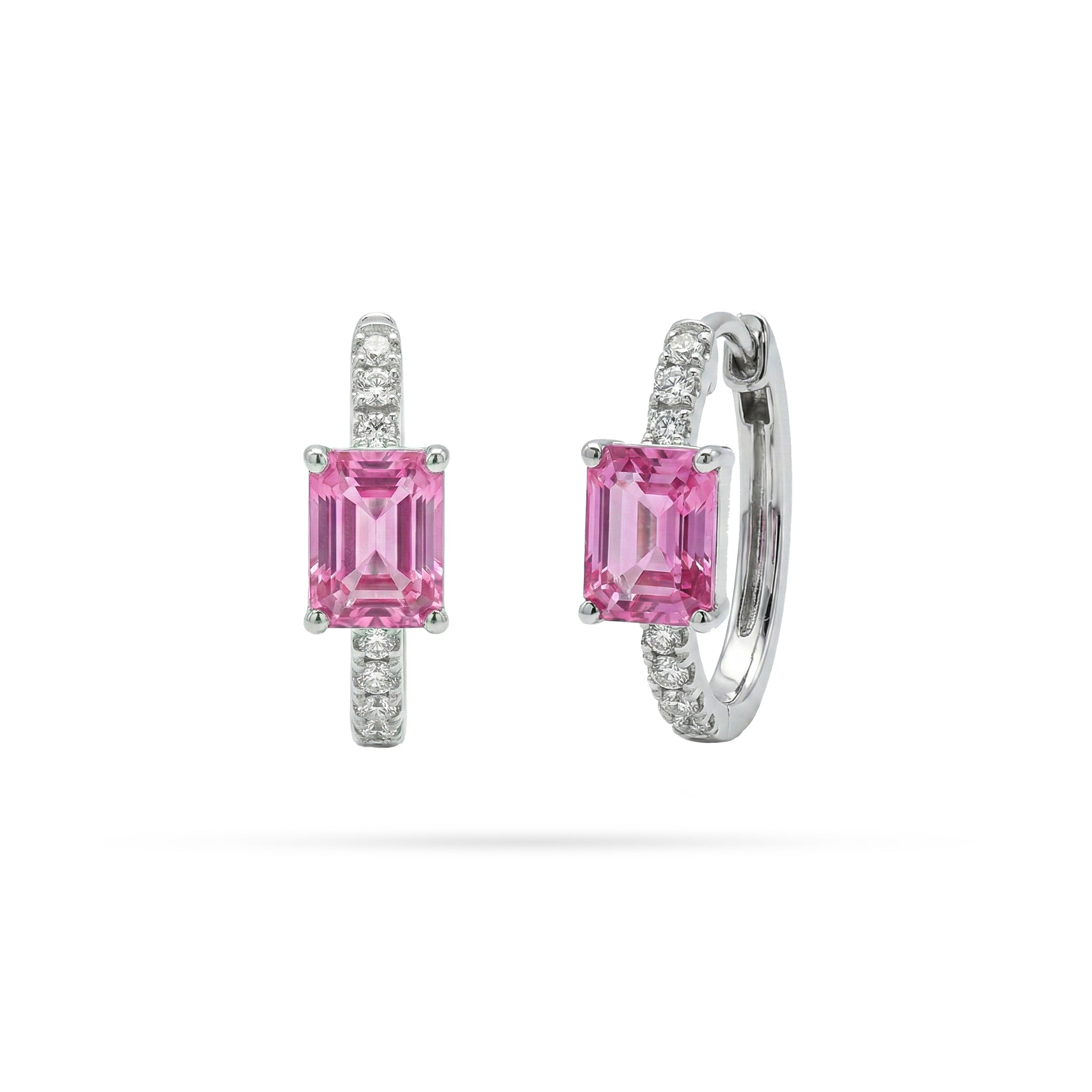 Oval Pink Sapphire Round Diamond Hoop Earrings