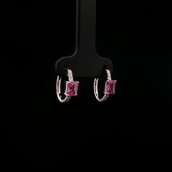 Oval Pink Sapphire Round Diamond Hoop Earrings