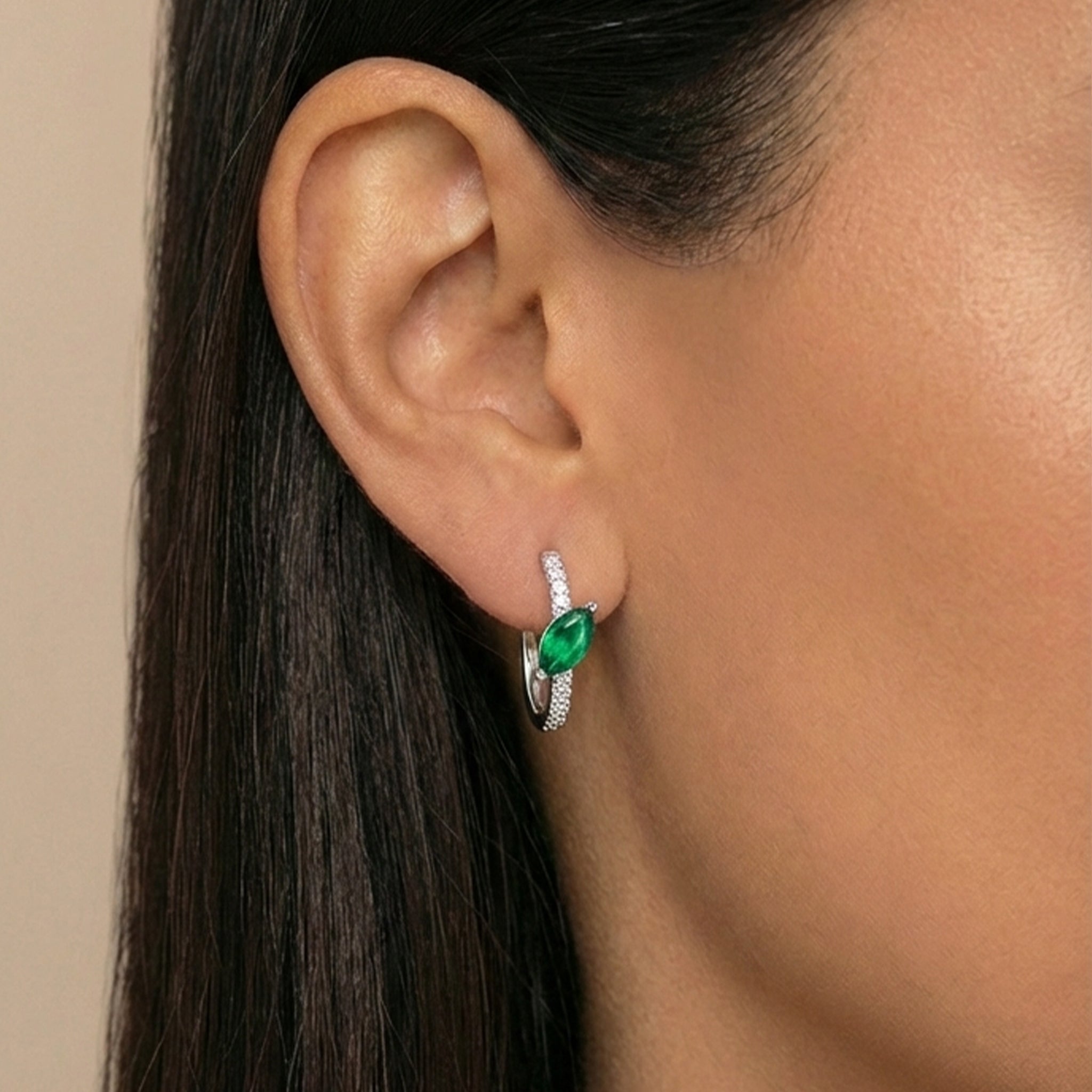 Emerald Round Diamond Hoop Earrings