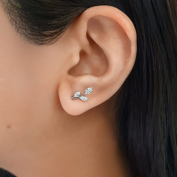 Mini Leaf Marquise Diamond Earrings