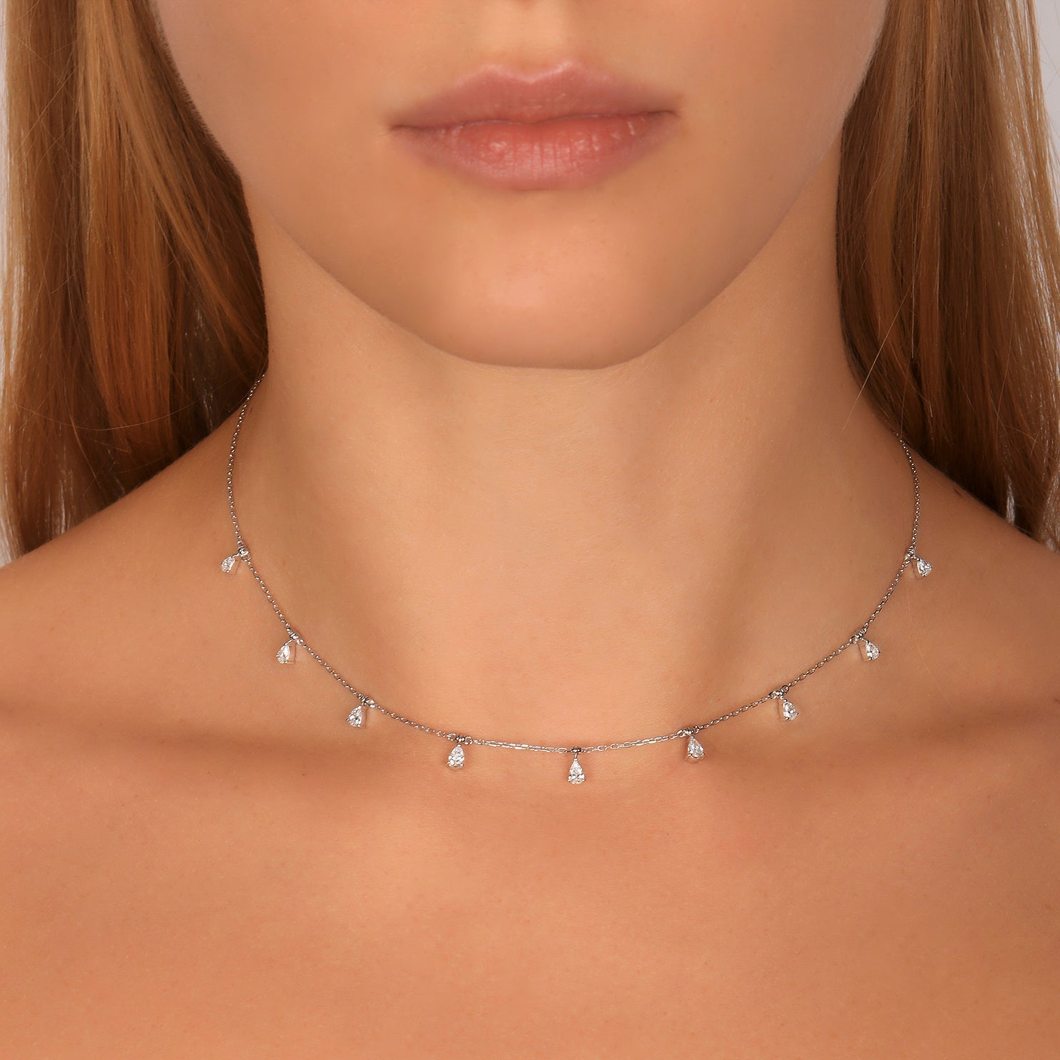 Solitaire Pear Dangling Diamond Choker