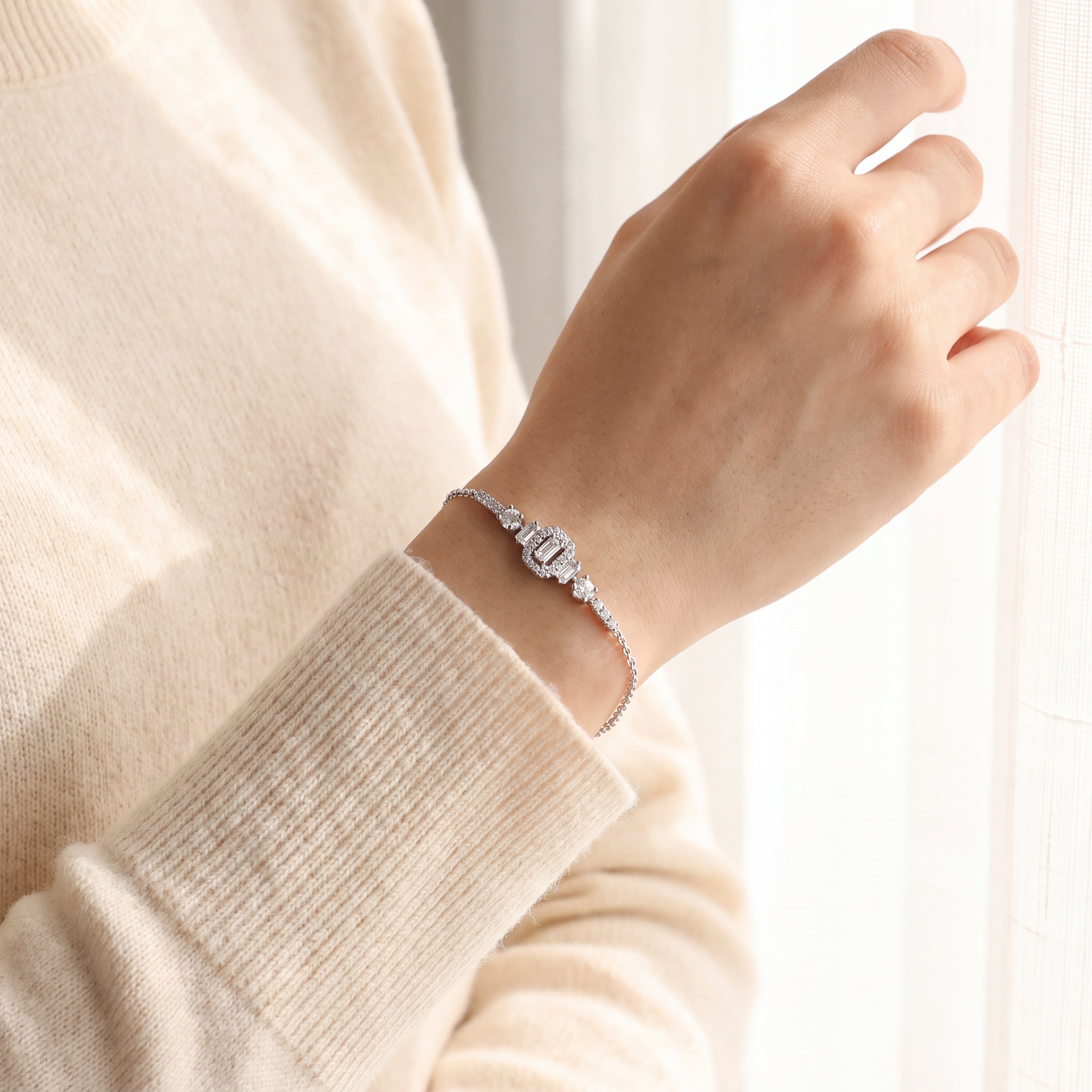Emerald Halo Baguette Bracelet