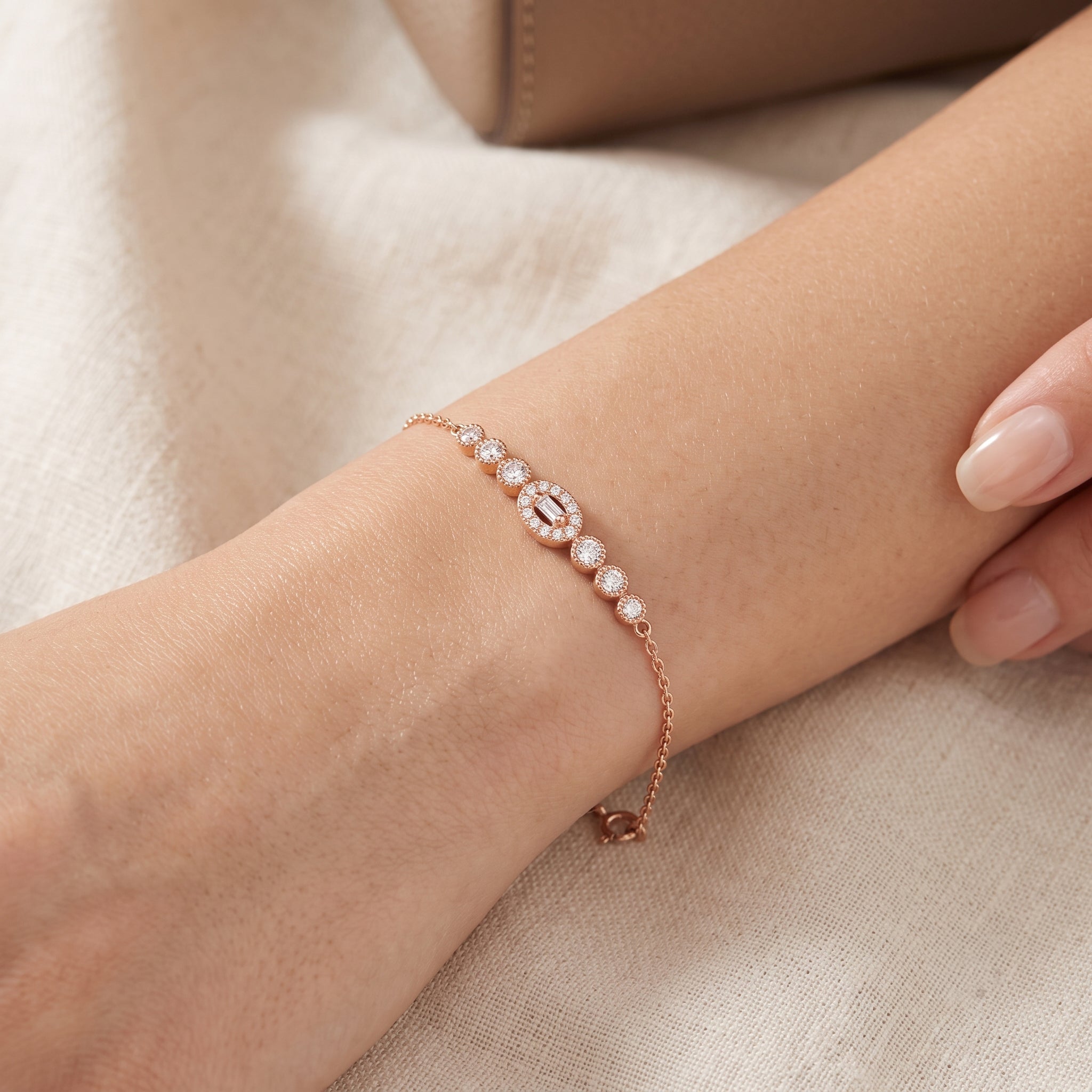 Oval Halo Baguette Bracelet