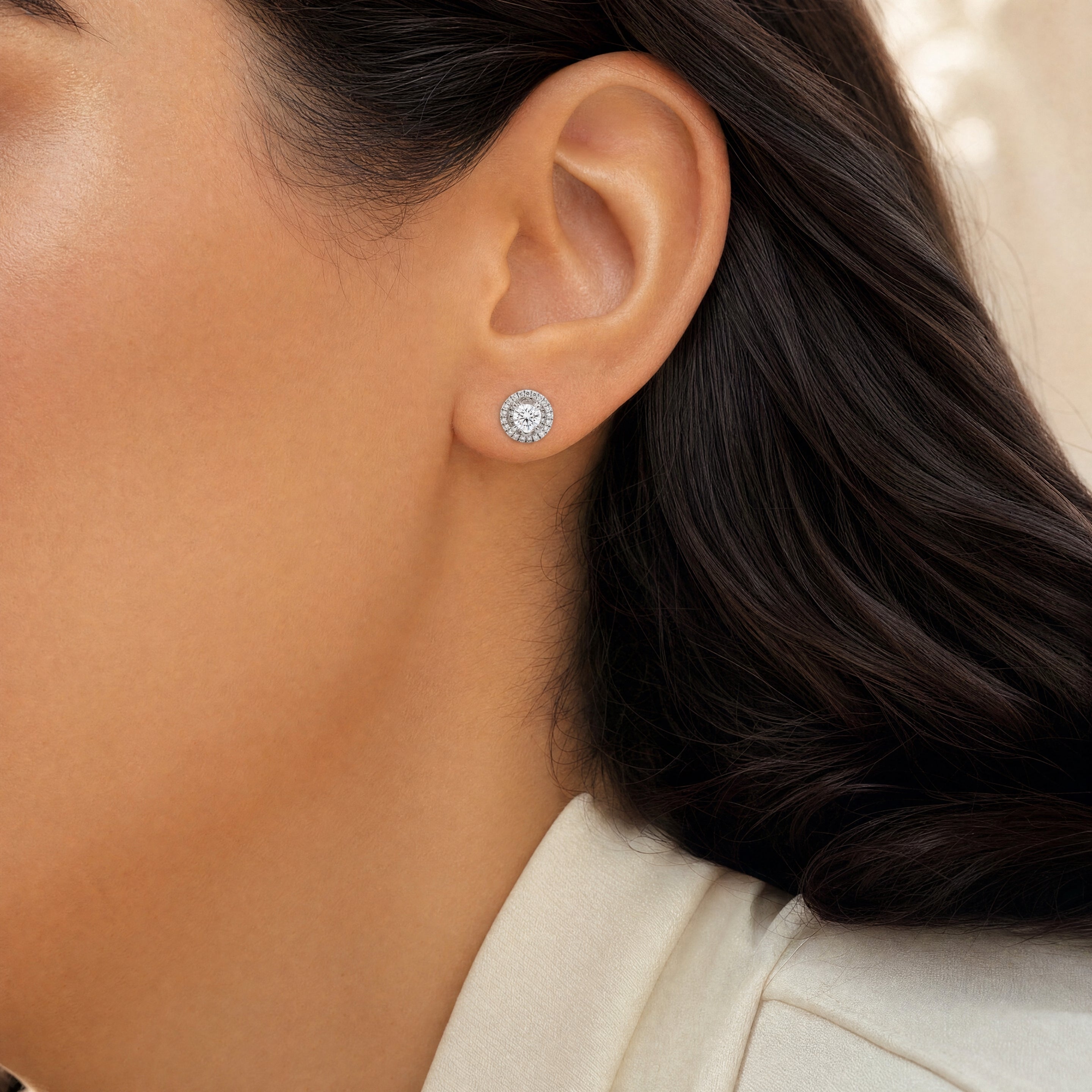 Halo Round Diamond Stud Earrings