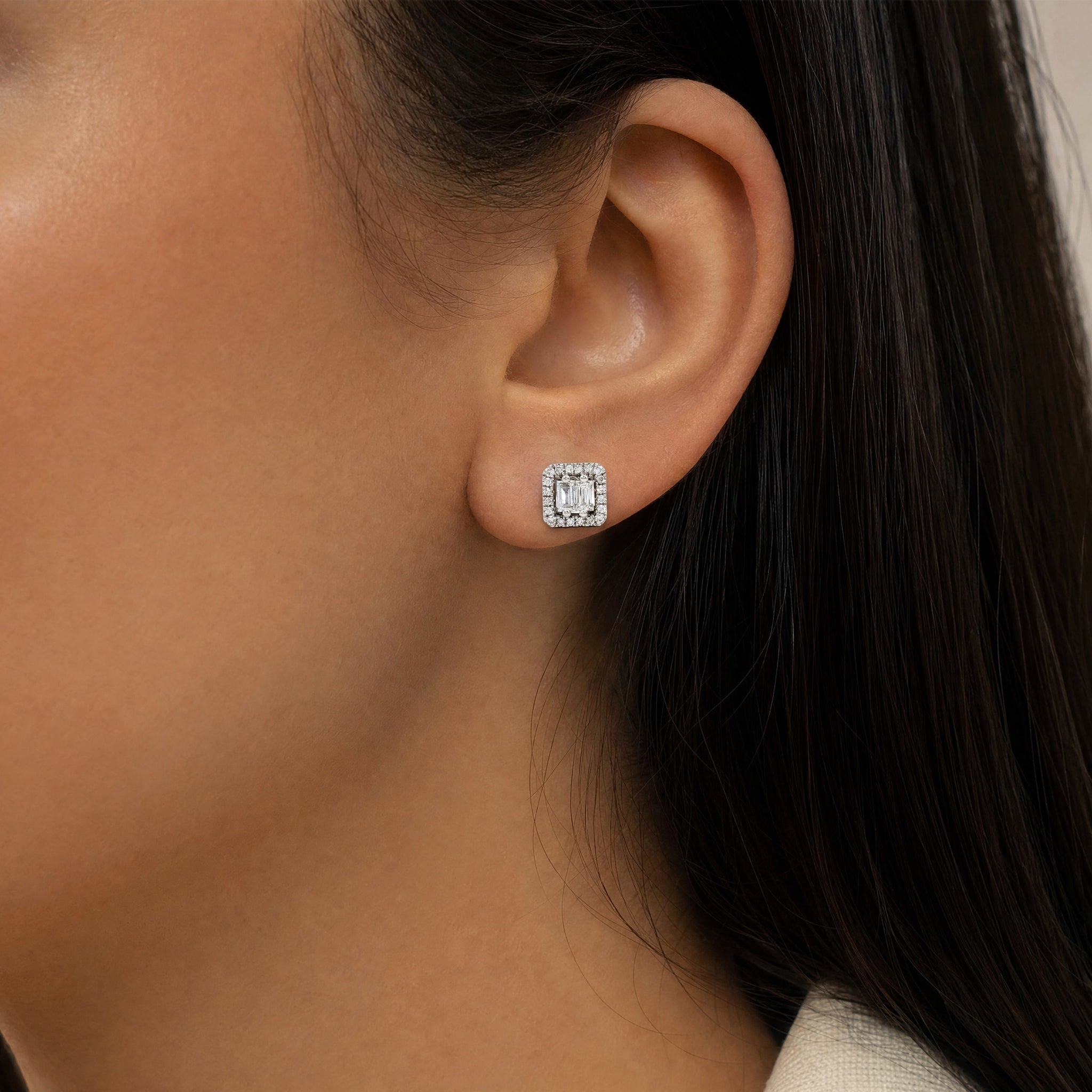 Square-Cut Diamond Halo Pendant Pendant & Earrings