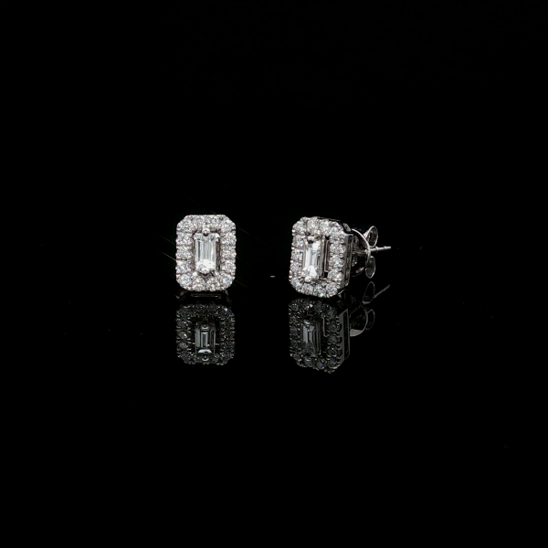 Emerald-Cut Diamond Halo Pendant Pendant & Earrings