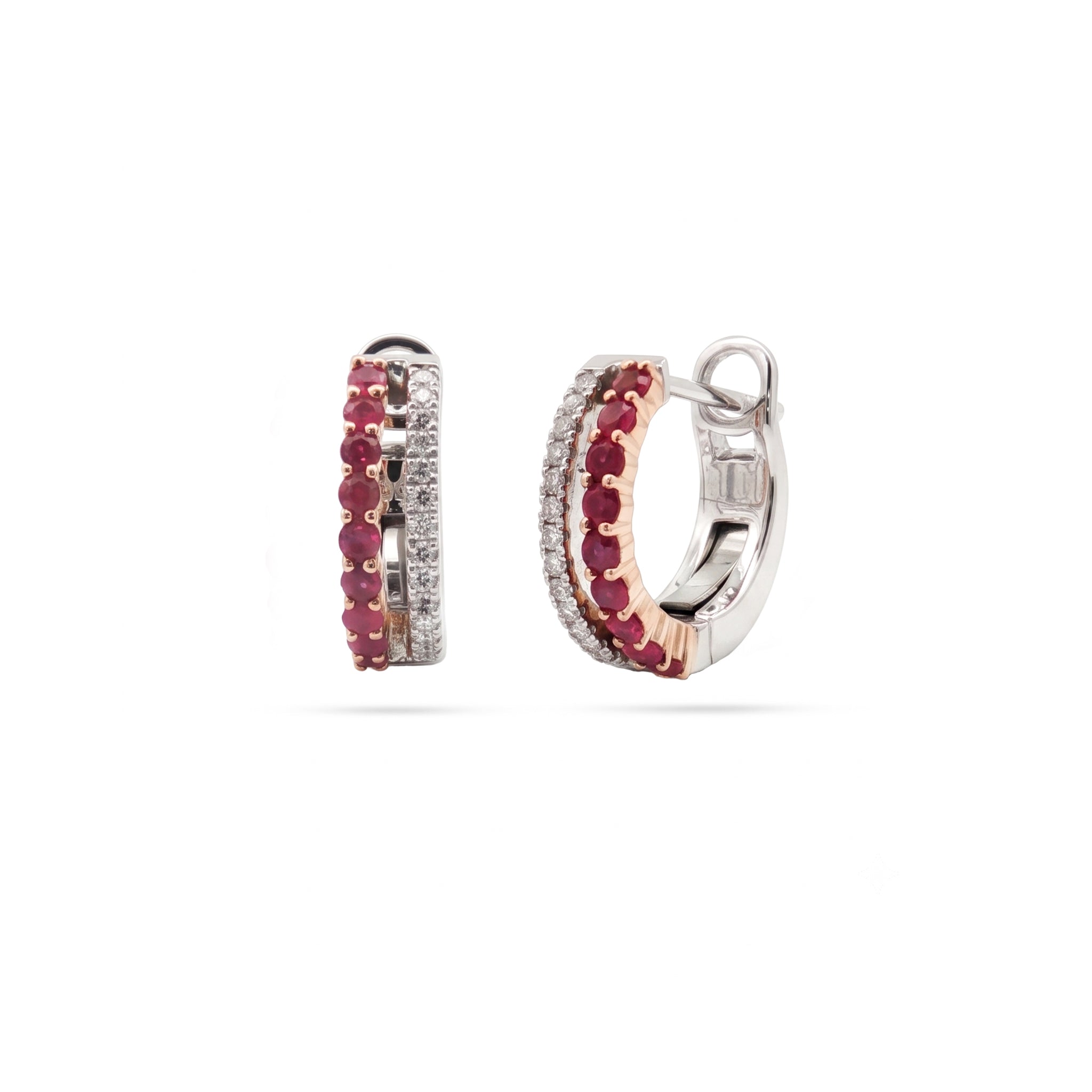 Round Diamond Hoop Earrings - Ruby, Emerald, Sapphire