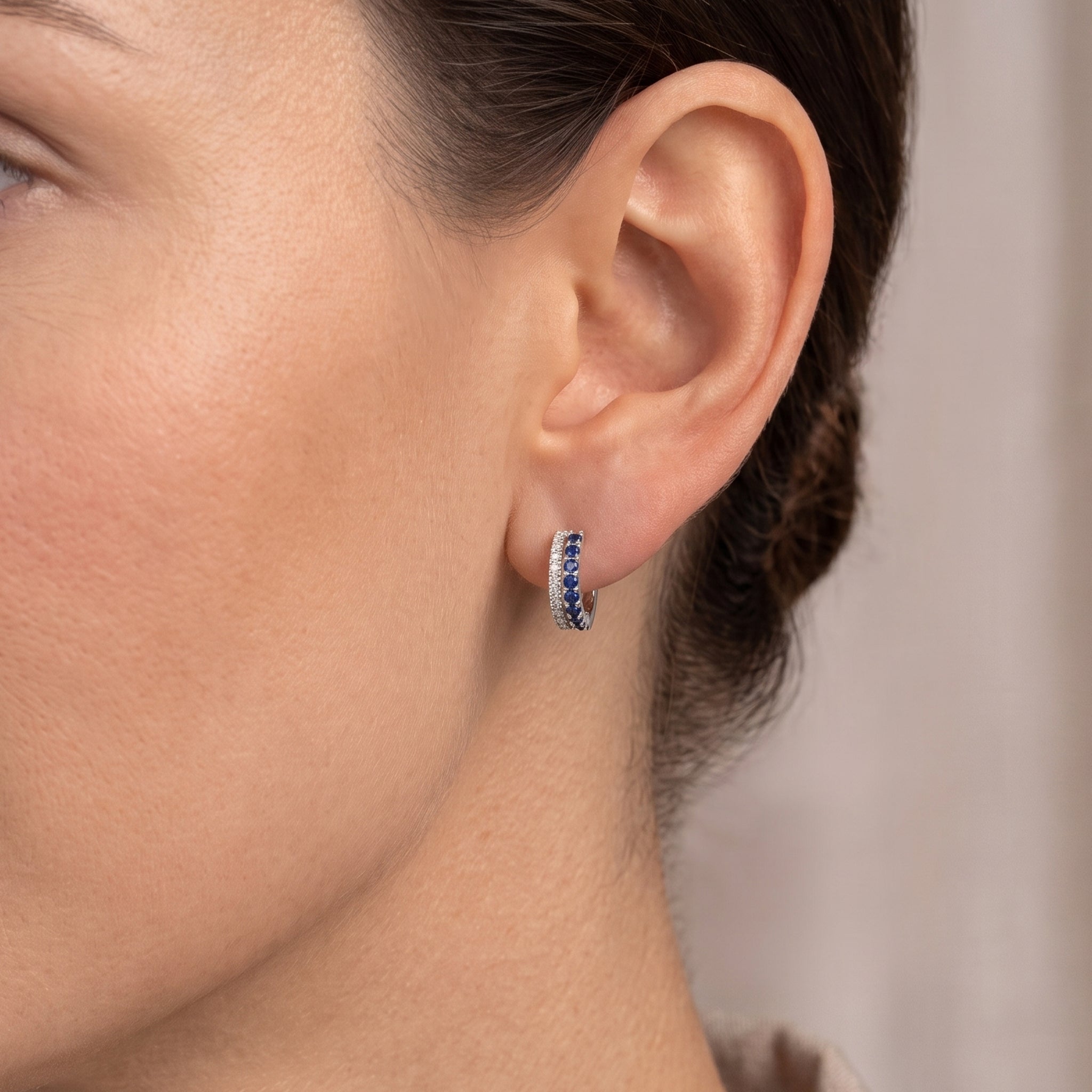 Round Diamond Hoop Earrings - Ruby, Emerald, Sapphire