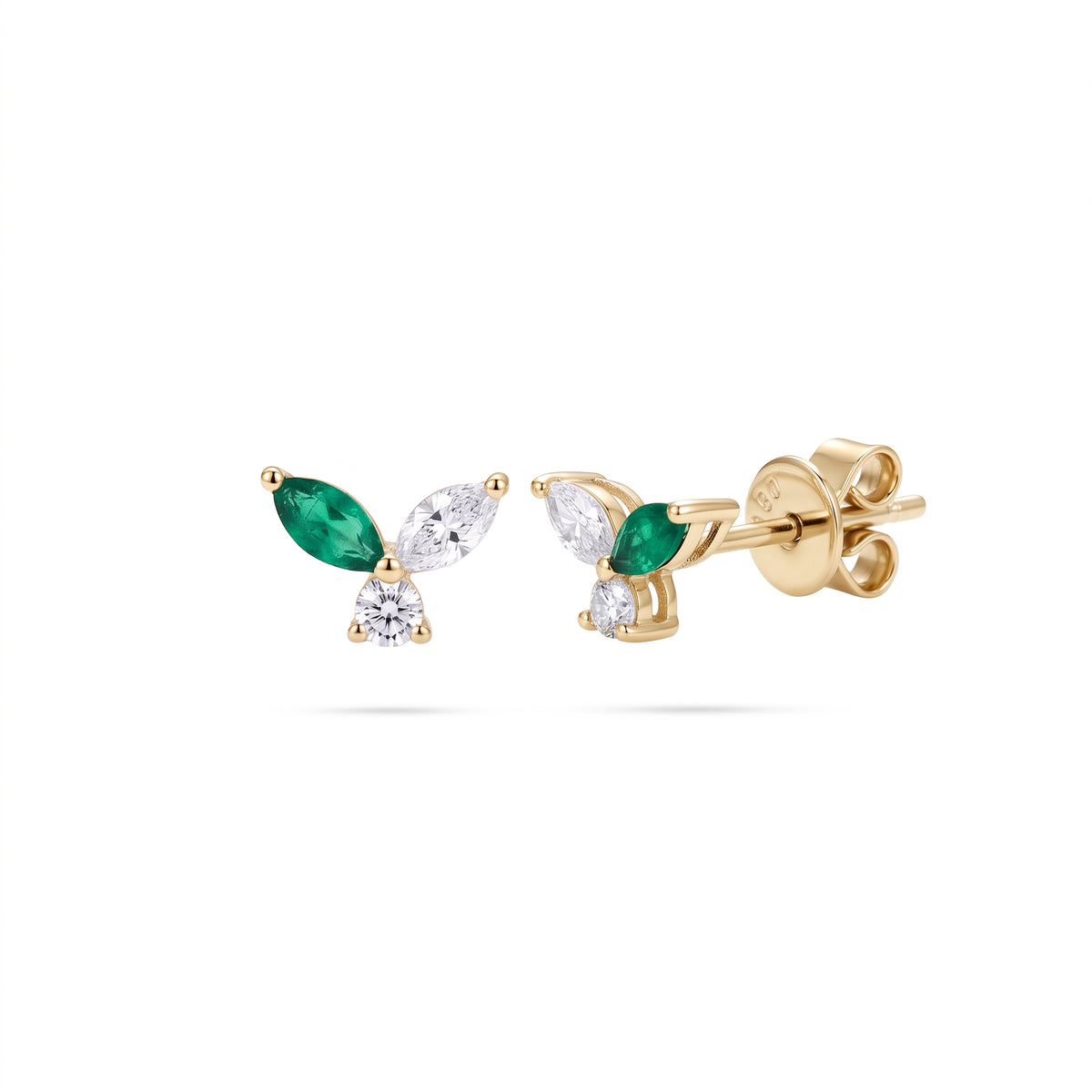 Leaf Emerald Marquise Diamond Earrings
