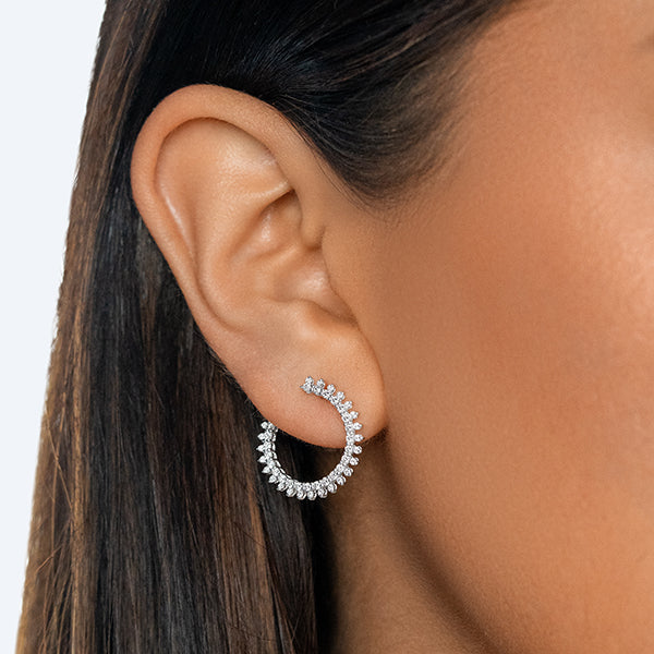 Curved Round Diamond Earrings