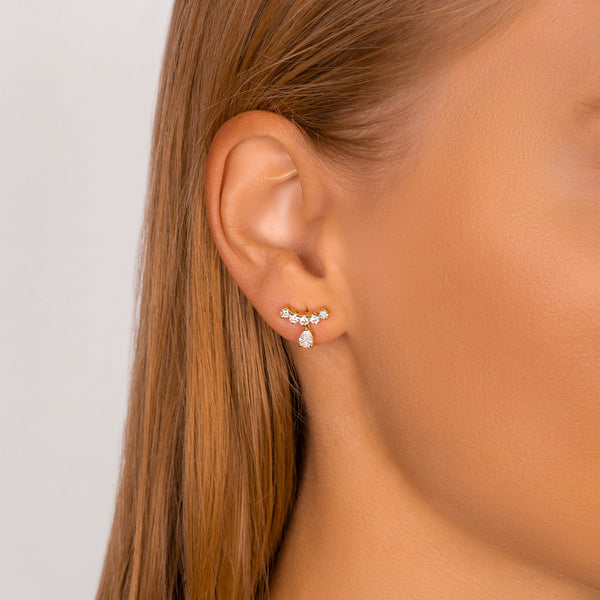 Dainty Round & Pear Diamond Drop Earrings