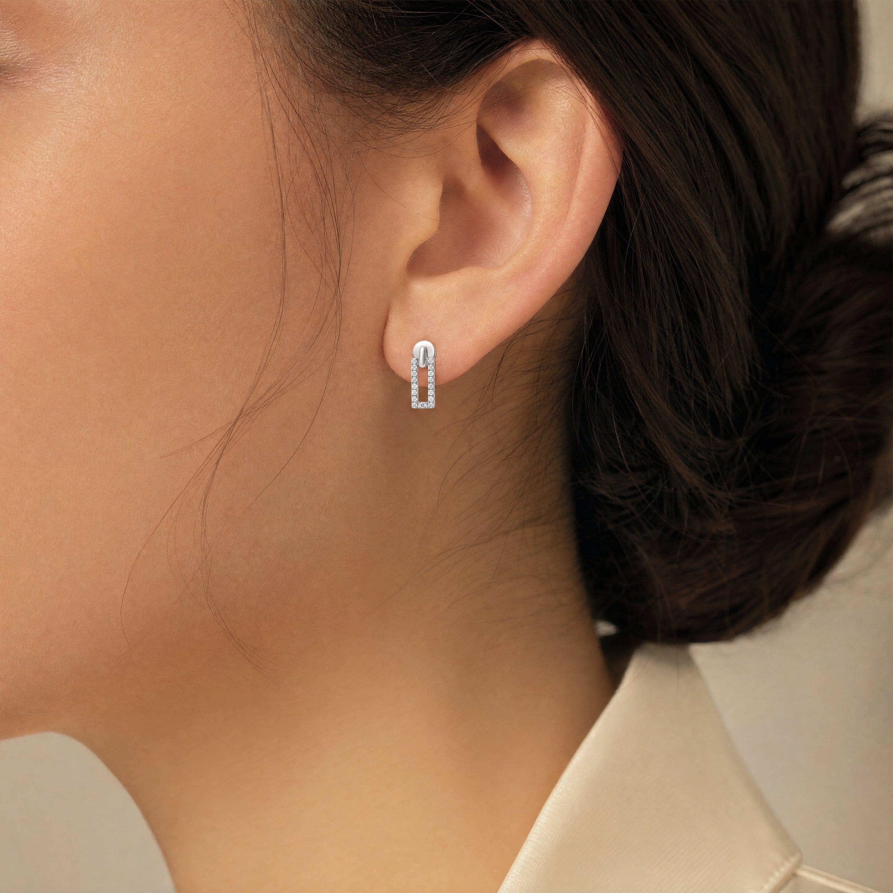 Dangling Rectangular Round Diamond Earrings