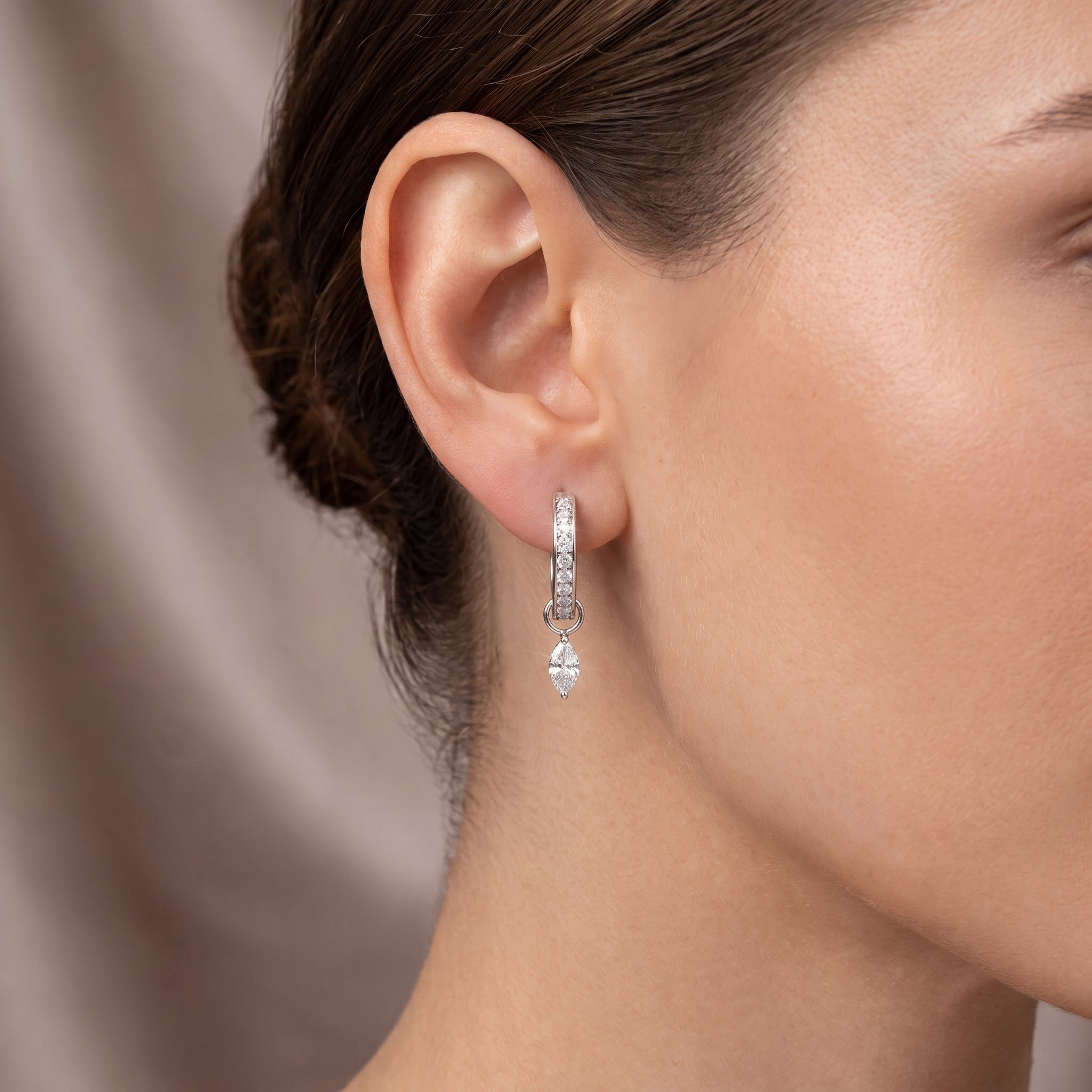 Detachable Huggie Marquise Diamond Earrings