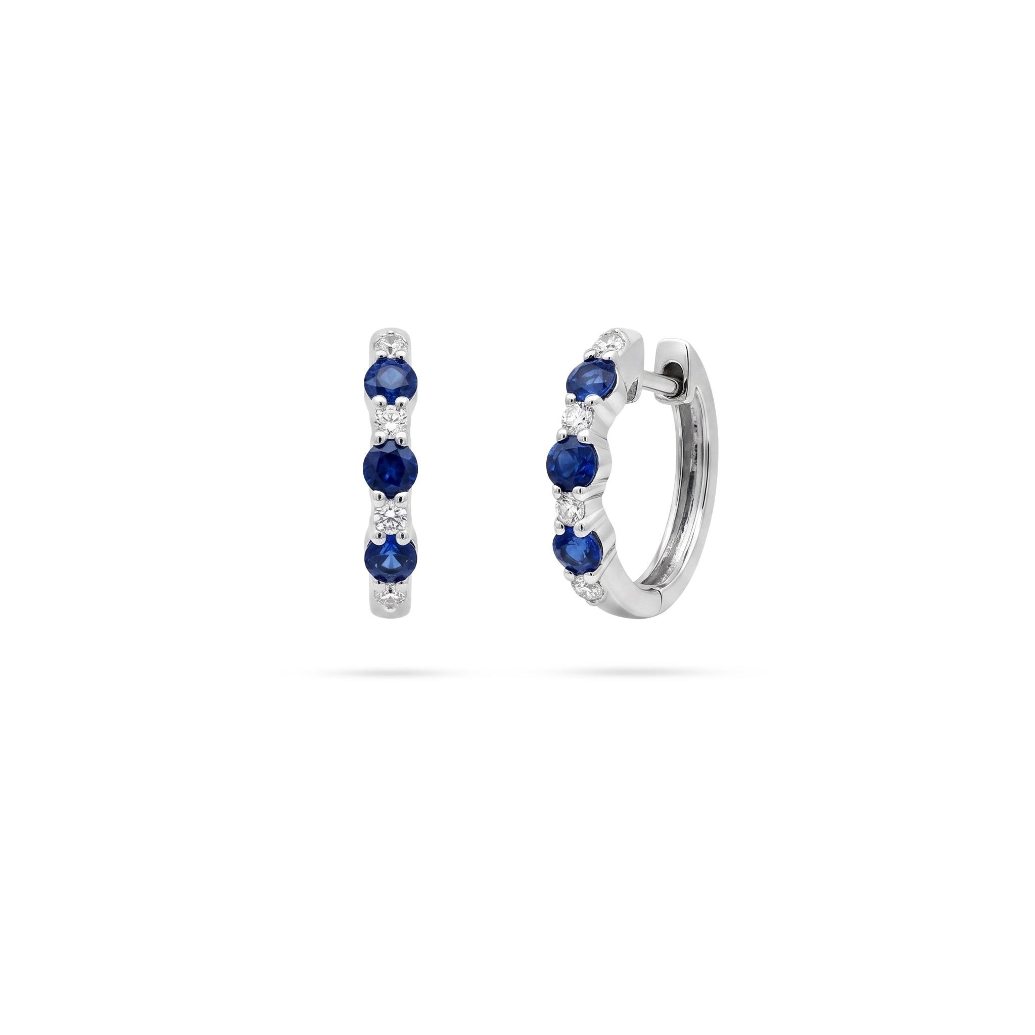 Blue Sapphire Round Diamond Hoop Earrings