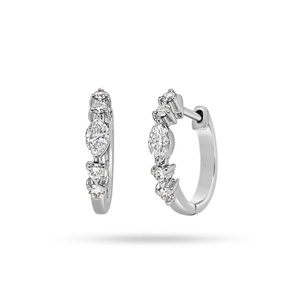 Huggie Marquise Round Diamond Earrings