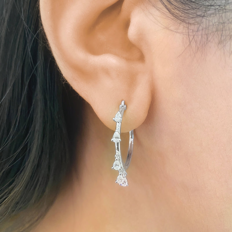 Dangling Mini Pear Diamond Hoop Earrings