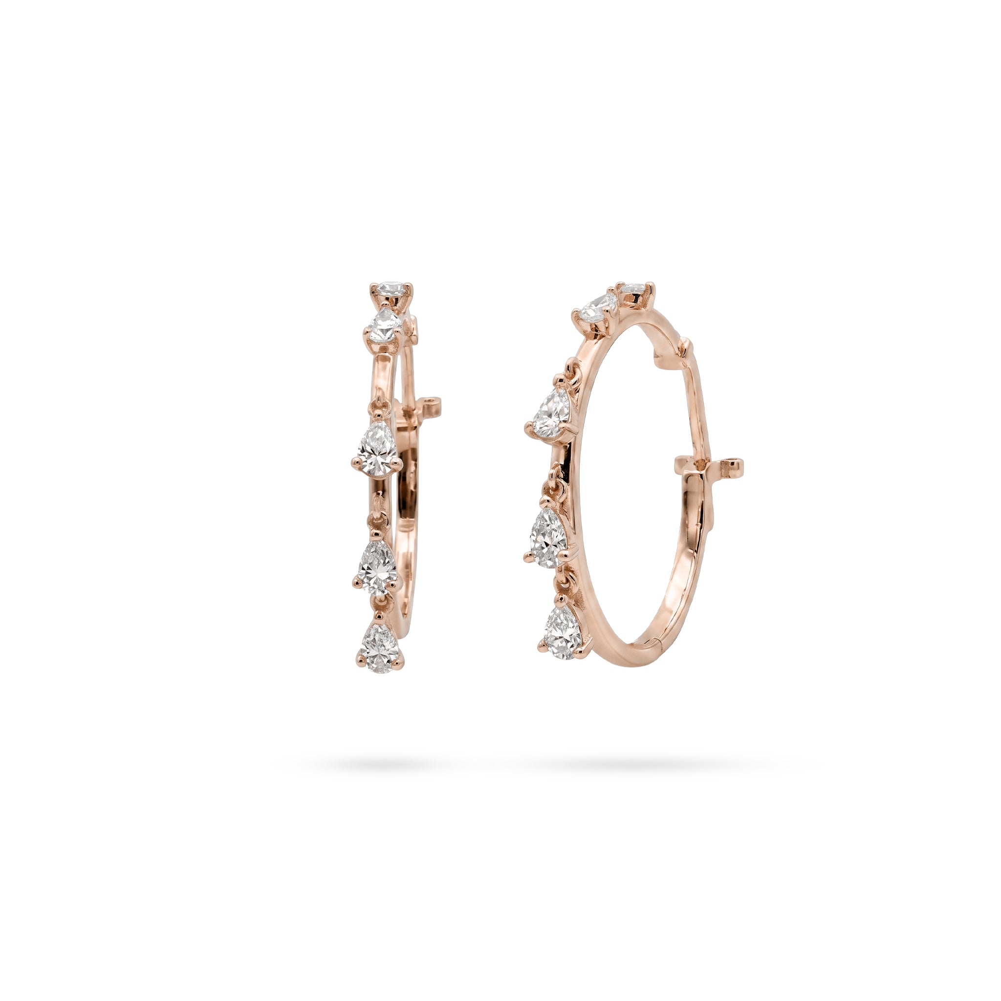 Dangling Mini Pear Diamond Hoop Earrings