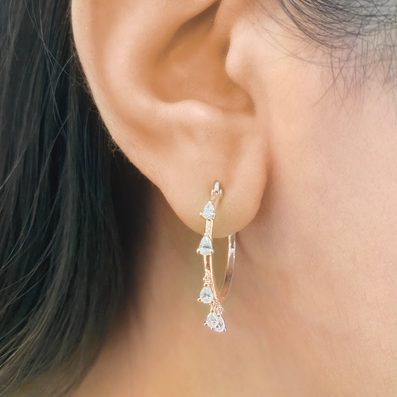 Dangling Mini Pear Diamond Hoop Earrings