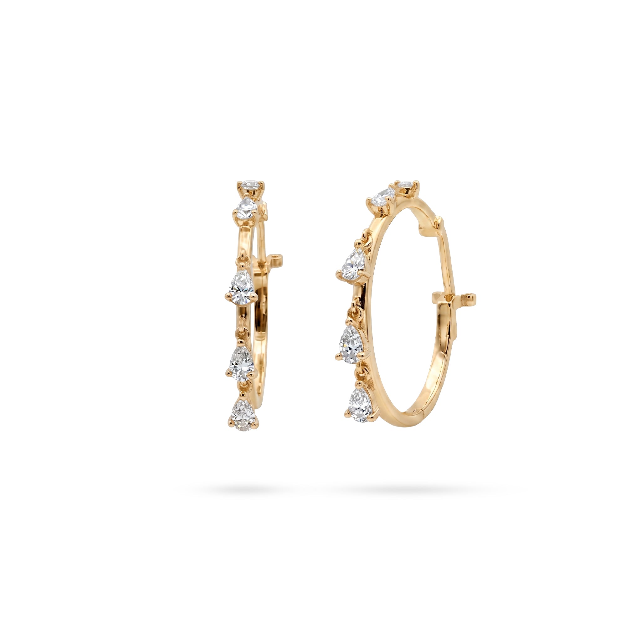 Dangling Mini Pear Diamond Hoop Earrings