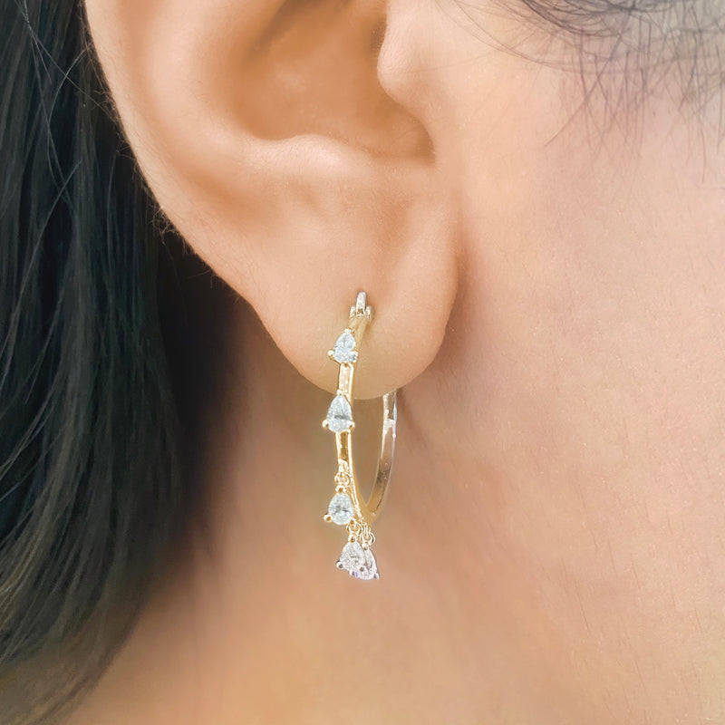 Dangling Mini Pear Diamond Hoop Earrings