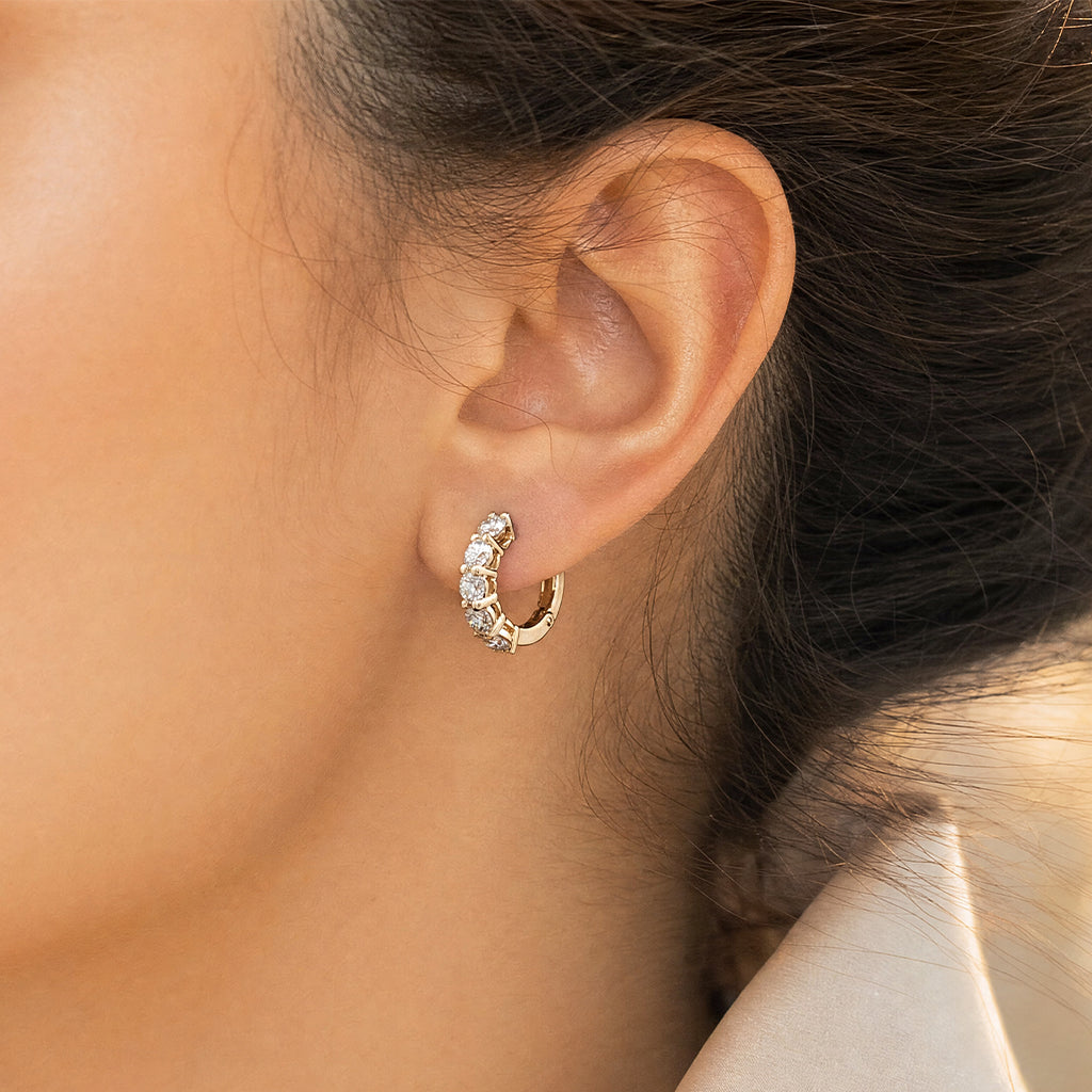 Huggie Round Diamond Hoop Earrings