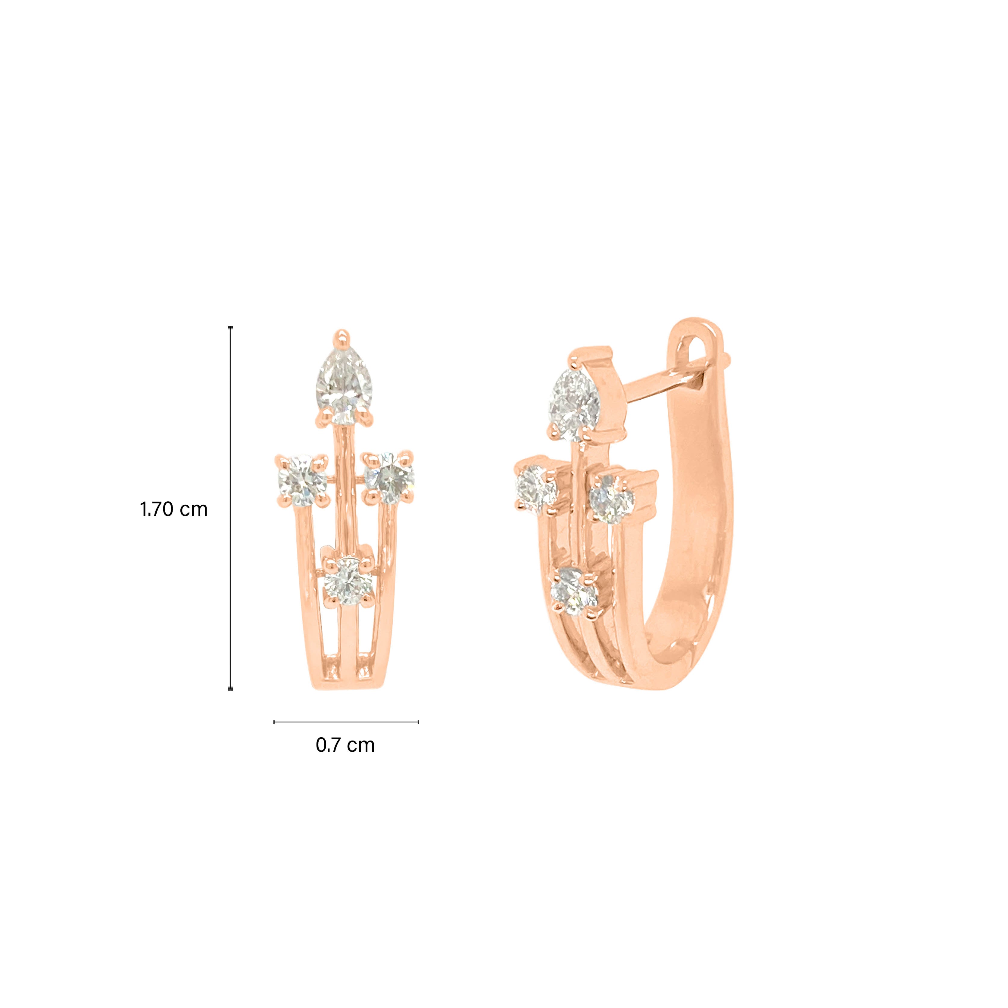 Pear And Round Diamond Huggie Earrings