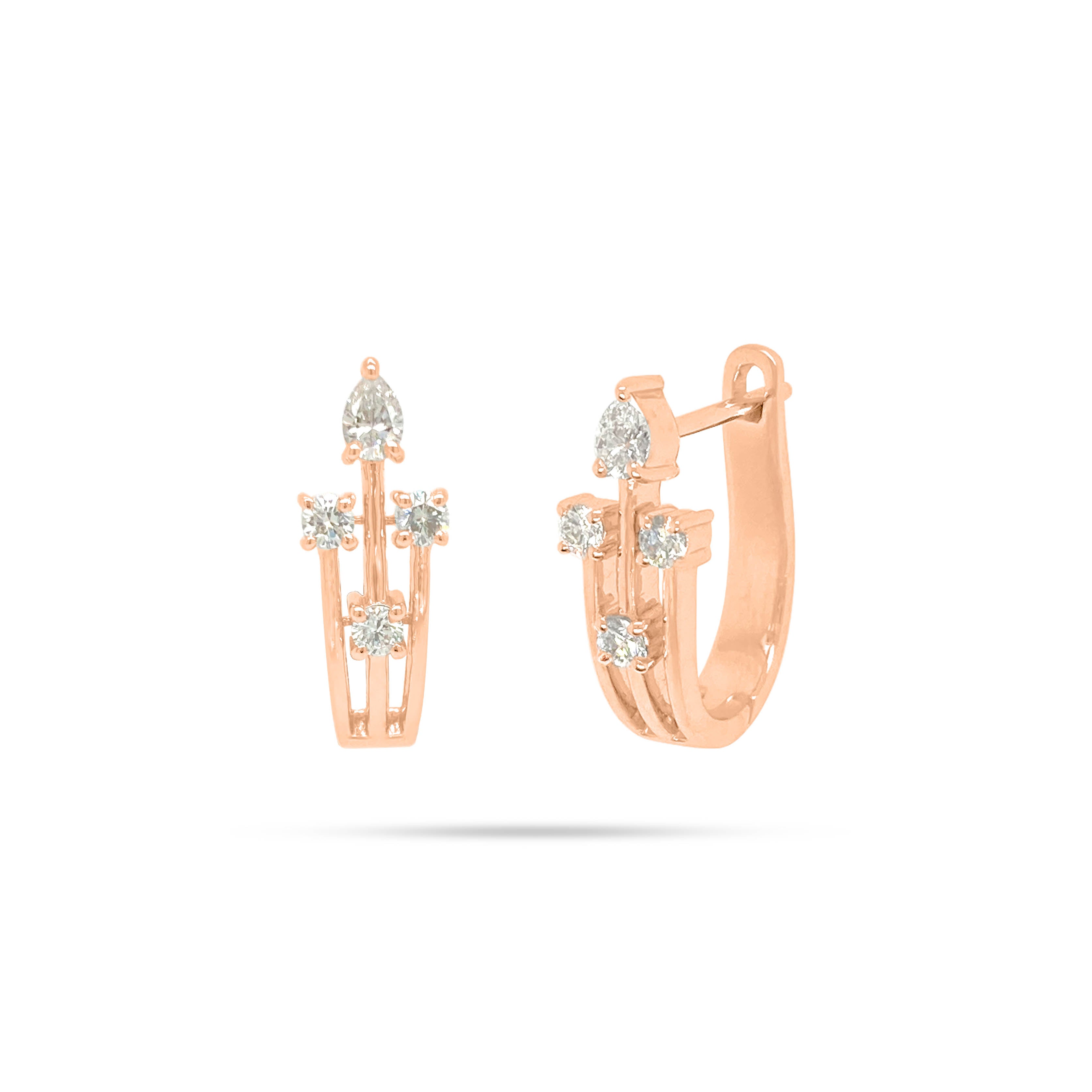 Pear And Round Diamond Huggie Earrings