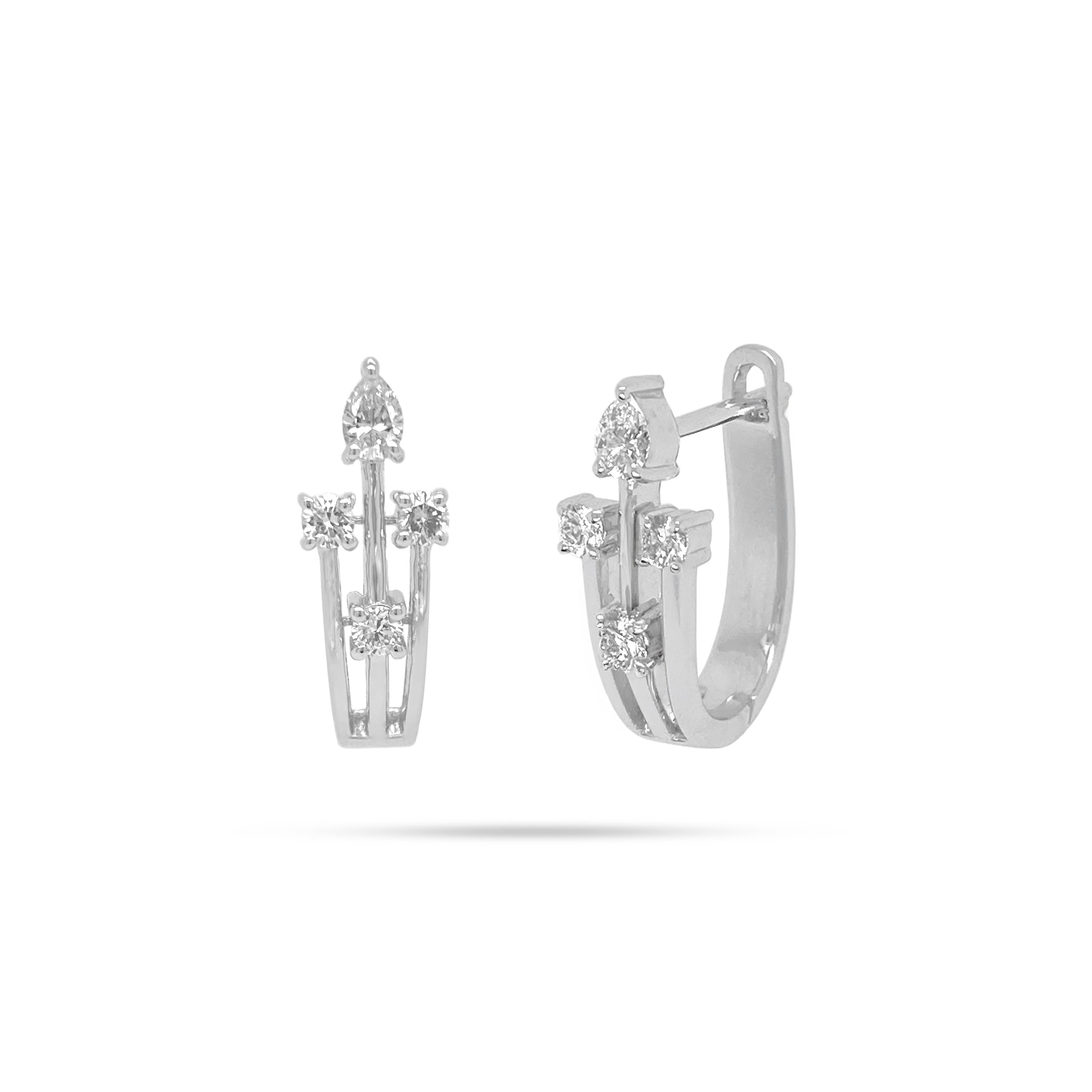 Pear And Round Diamond Huggie Earrings