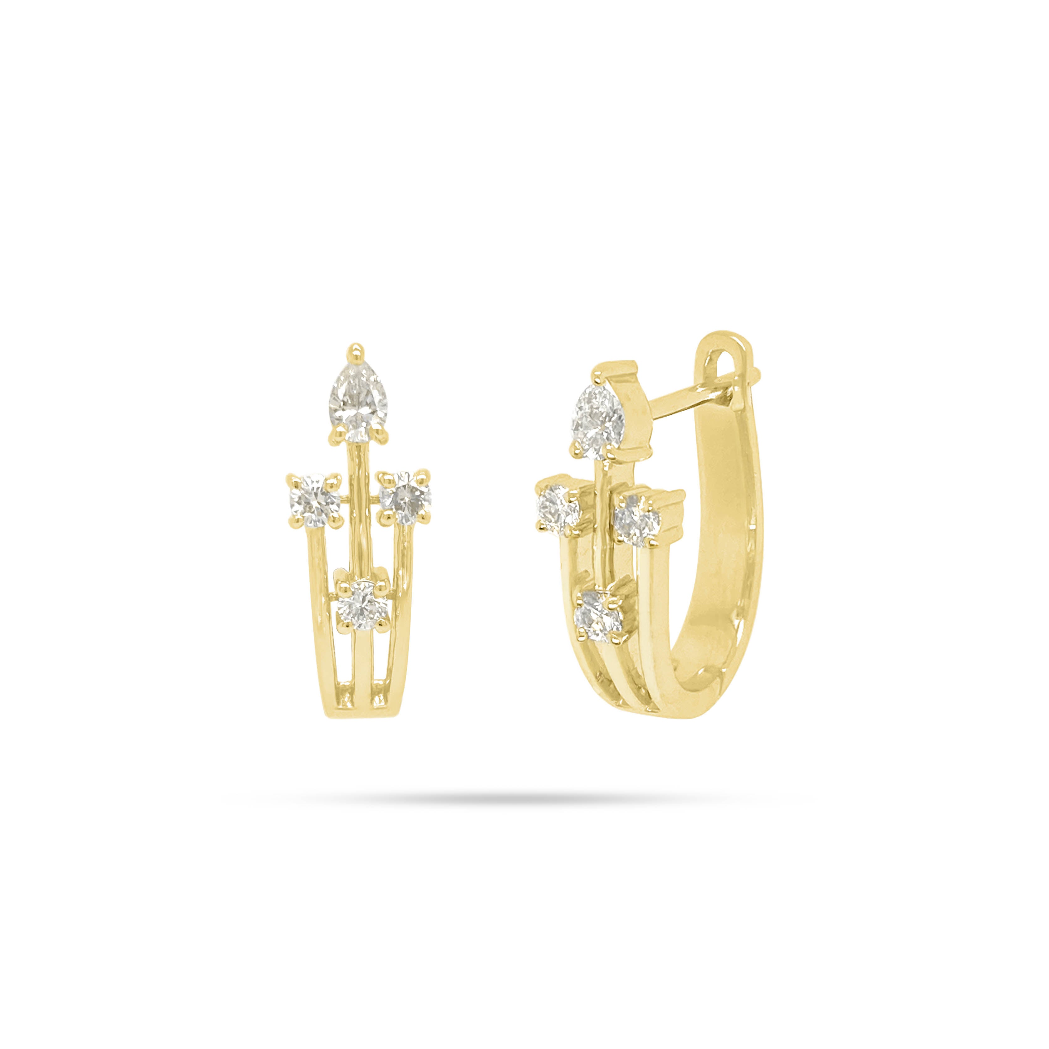 Pear And Round Diamond Huggie Earrings