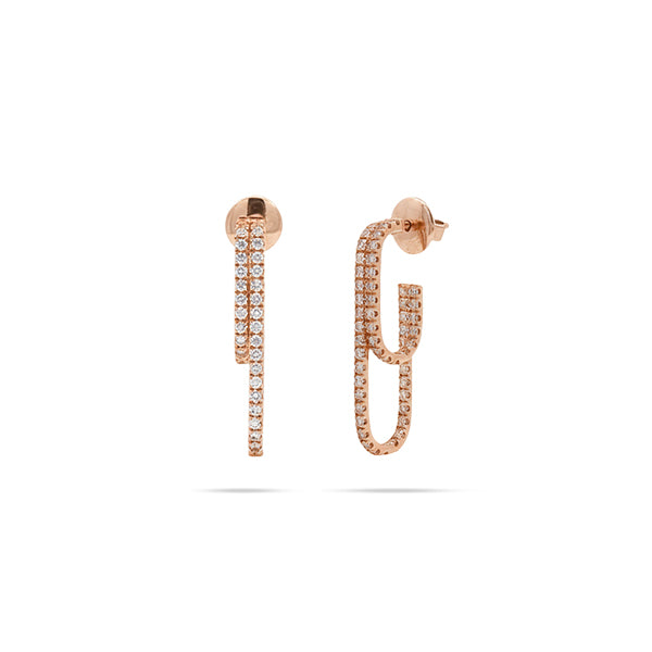 Double Line Rectangular Hoop Diamond Earrings