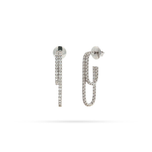 Double Line Rectangular Hoop Diamond Earrings