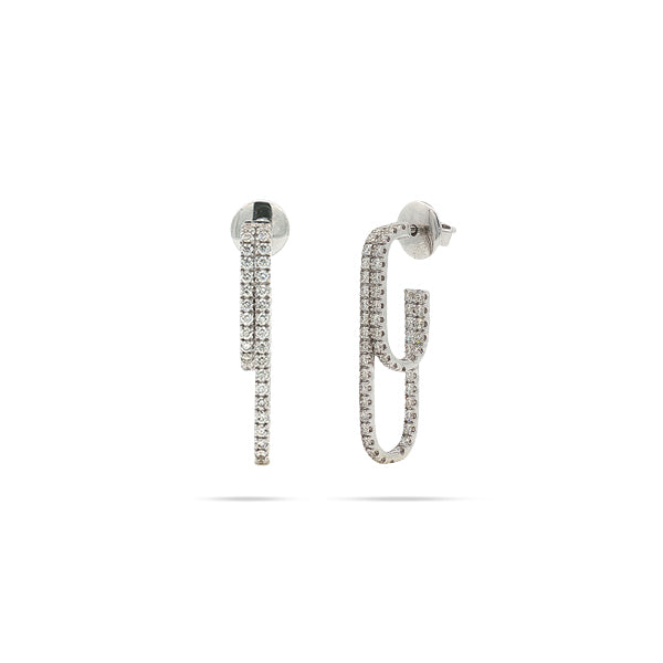 Double Line Rectangular Hoop Diamond Earrings