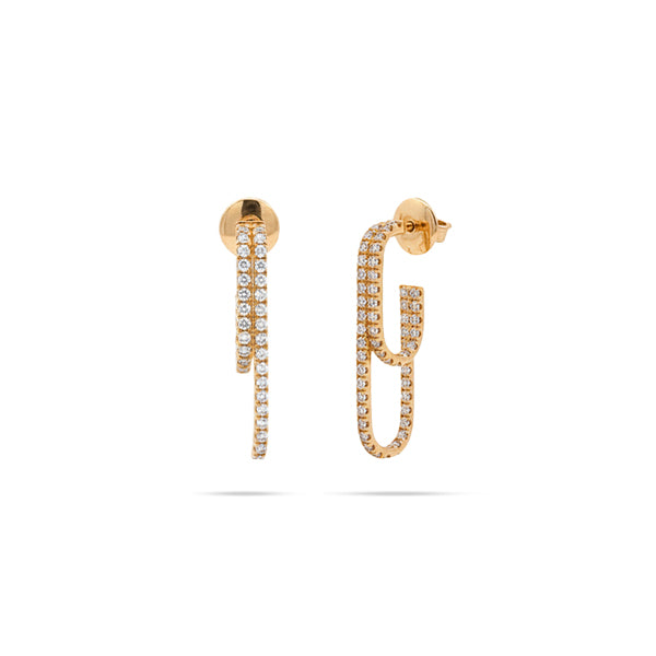 Double Line Rectangular Hoop Diamond Earrings