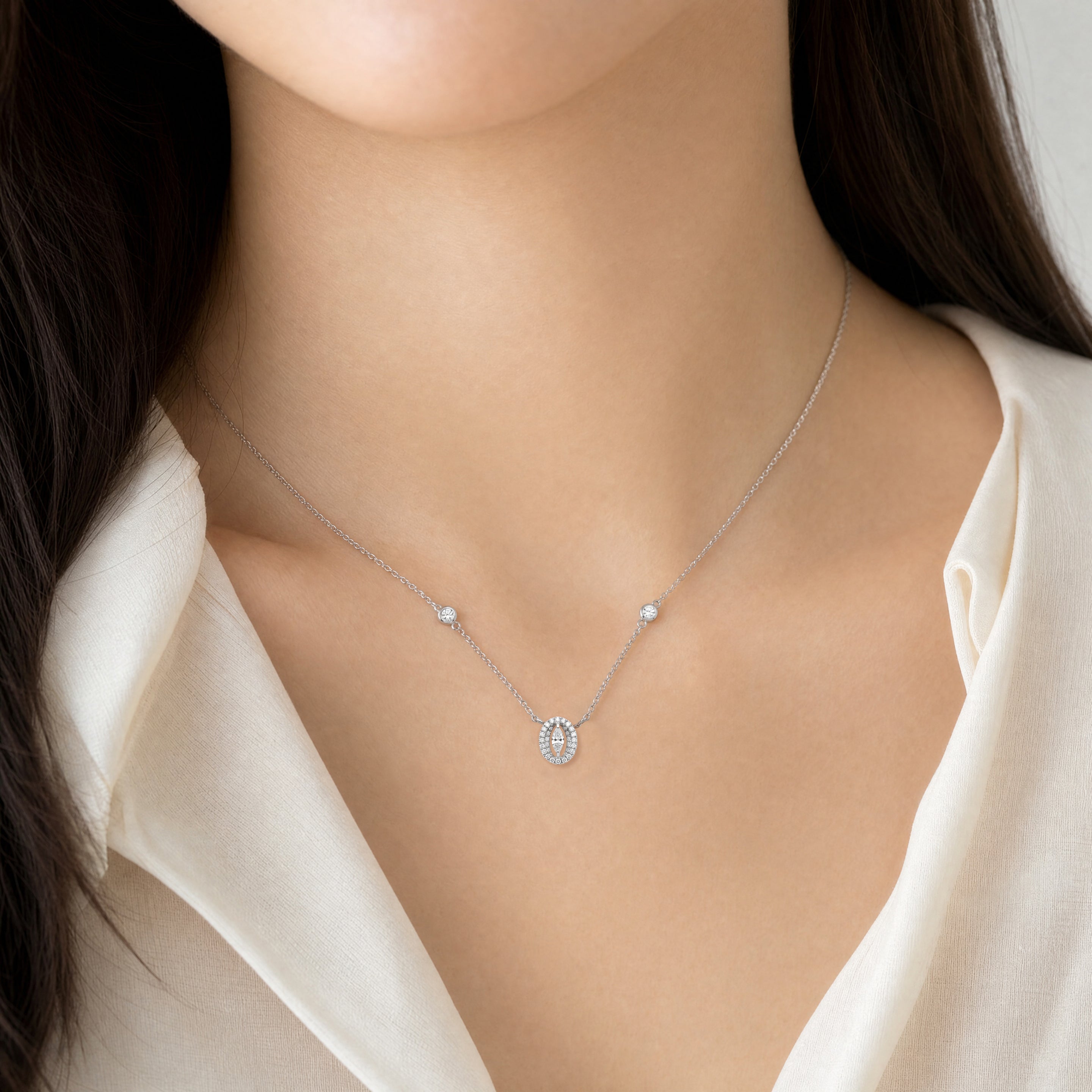 Oval-Cut Marquise Diamond Halo Pendant
