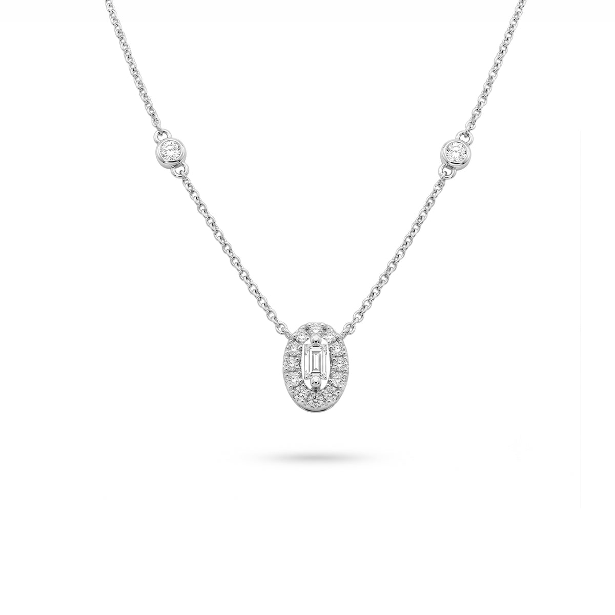 Oval-Cut Baguette Diamond Halo Pendant