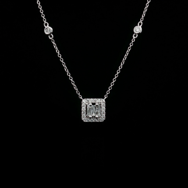 Square-Cut Diamond Halo Pendant Pendant & Earrings