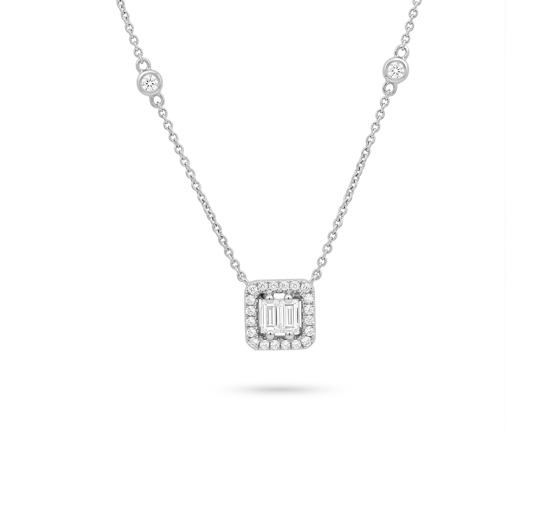 Square-Cut Diamond Halo Pendant Pendant & Earrings