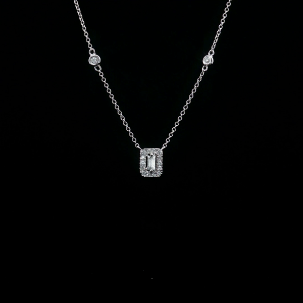 Emerald-Cut Diamond Halo Pendant Pendant & Earrings